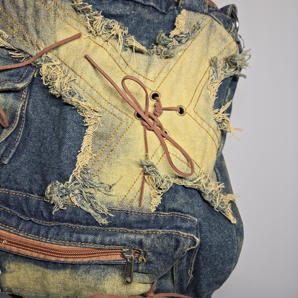 Source Unknown Denim Patchwork Tote - Blue And Ye… - image 2